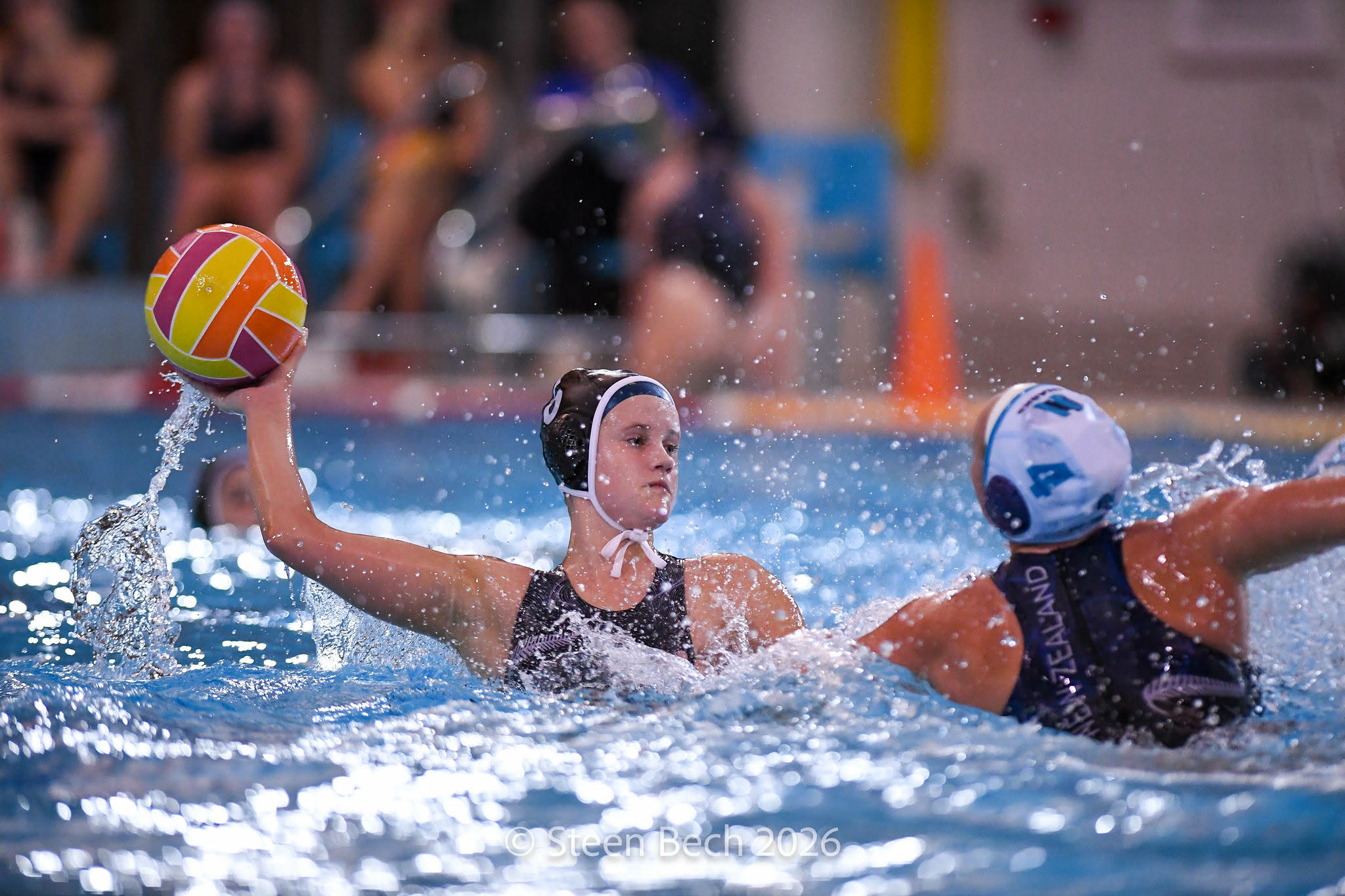 Emily Rope representing New Zealand in action at the 2026 Women’s U16 World Water Polo Championships in Zagreb.